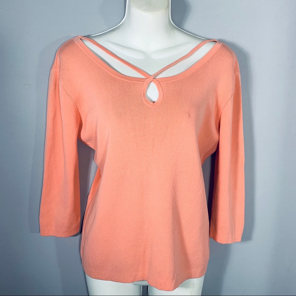 Peach Sweater XL with Strappy Neckline by Joseph A